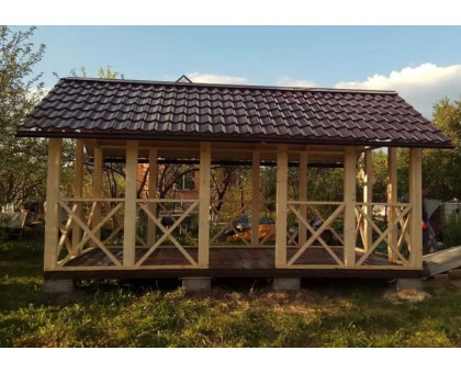 Беседка дачная деревянная "Гостевая" в Можайский городской округ с двухскатной крышей